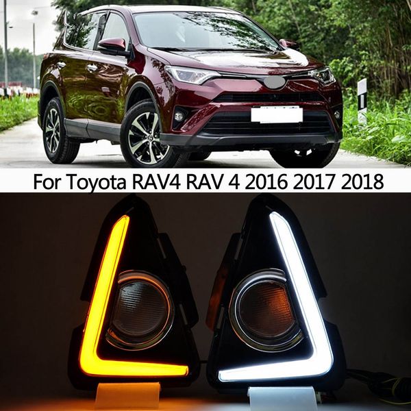 Lâmpada dianteira DRL para Toyota Rav4 Rav 4 Luzes brancas e indicador de sinal de giro amarelo LED DIA DIA DIA