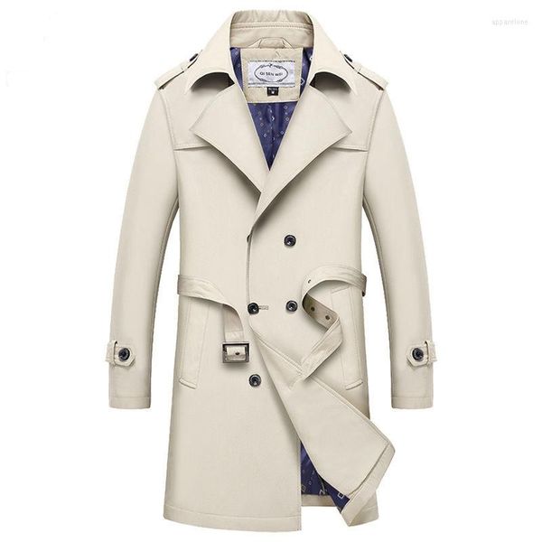 Trench da uomo 2022 Cappotto doppiopetto Lungo Autunno da uomo di grandi dimensioni Business Blended Men 5XL Khaki Risvolto Giacca a vento maschile