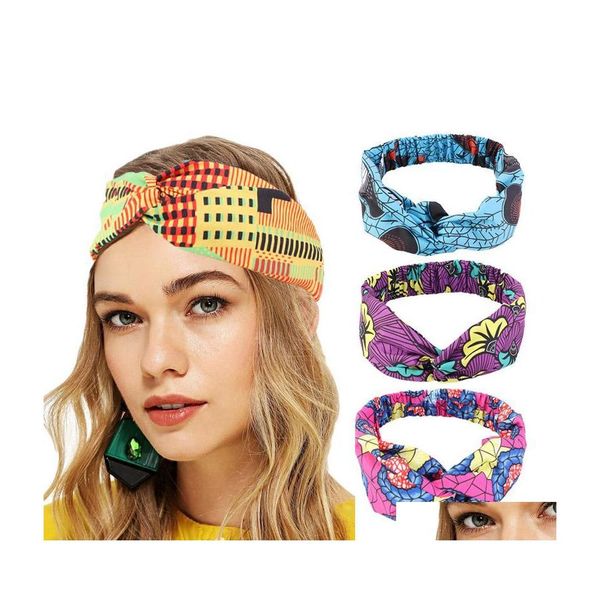 Hoofdbanden Afrikaanse print elastische hoofdband vrouwen twist tulband salon make-up haarband bandana's brede stretch meisjes haarband accessoires Dhiza