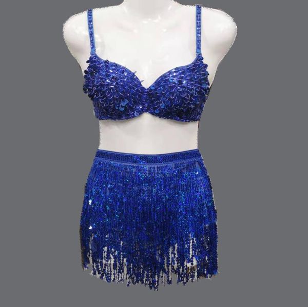 Jupe de danse du ventre avec soutien-gorge haut scène porter paillettes gland hanche écharpe Rave Festival fête Costume tenues pour femmes S M L