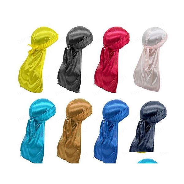 Beanie/Skull Caps Durag Tinta unita Fascia Cappello da pirata Bandane per uomo Donna Silky Durags Headwraps Hip Hop Caps Accessori per capelli Dhtcf