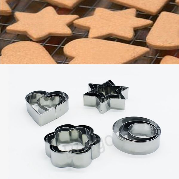 12 pezzi / set stampo per biscotti a forma rotonda a stella biscotto in acciaio inox fiore di prugno stampo a forma di cuore sugarcraft pasticceria stampi da forno H8057 TQQ