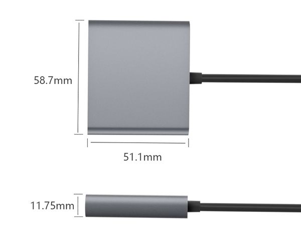 Trrs-Kabel aus Aluminiumlegierung TTYPE-C zu USB3.0 HDMI VGA PD 4 in 1 SPDIF-Kabel