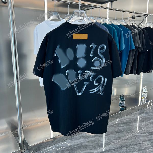 xinxinbuy Erkekler tasarımcı Tee t gömlek Paris El boyalı grafiti harfler kısa kollu pamuklu kadın kırmızı beyaz siyah XS-2XL