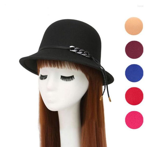 Berets Europe Europe Eustry Style Осенняя зимняя шляпа для женщин Fedora Woman Wild Brim Wool Weet Bowknot Fedoras Vintage Ladies Bonnet Cap