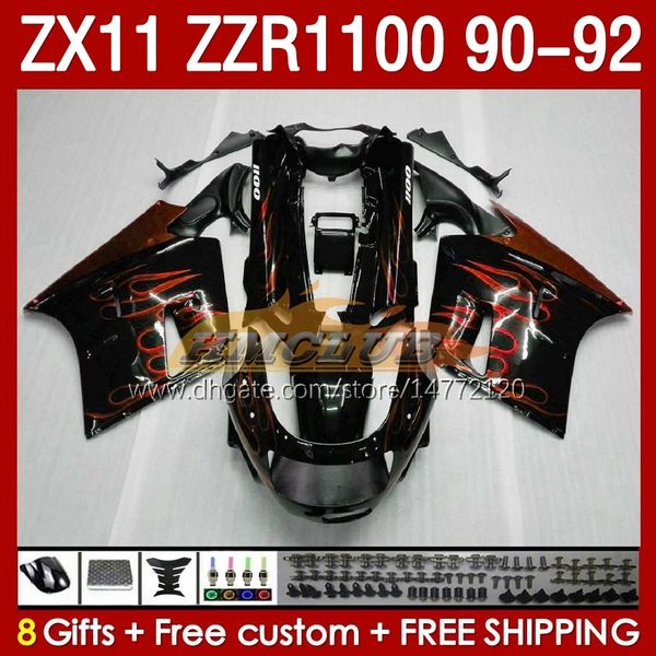 Carenature OEM per KAWASAKI NINJA ZZR1100 ZX 11 R 11R 1990-1992 Corpo 164No.74 ZX-11 R ZZR 1100 CC ZX-11R ZZR-1100 ZX11R 90 91 92 ZX11 R 1990 1991 1992 Kit carenatura fiamme arancioni