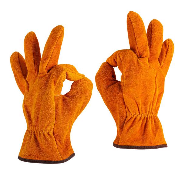 Protezione delle mani isolamento termico guanti in pelle crosta bovina ispessita interno in cotone resistente ai graffi saldatore driver resistente alle alte temperature