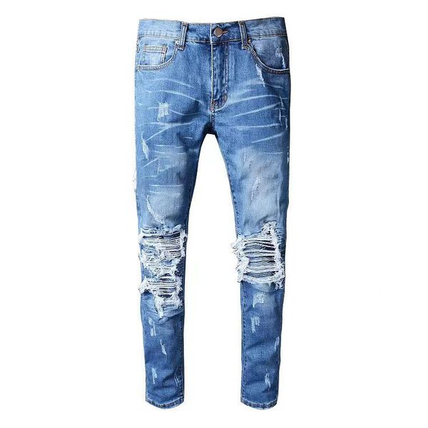 Jeans per uomo rock revial jean uomini ricami trapuntati strappati donna trendy brand vintage jeans dritti pantaloni skinny firmati pantaloni blu scuro