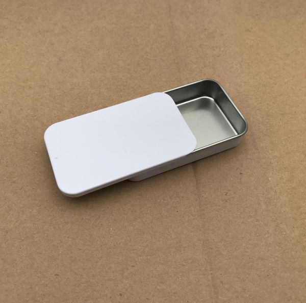 Weiße verschiebbare Blechdose, Mint-Verpackungsbox, Lebensmittelbehälter, kleines Metallgehäuse, Größe 80 x 50 x 15 mm, SN444
