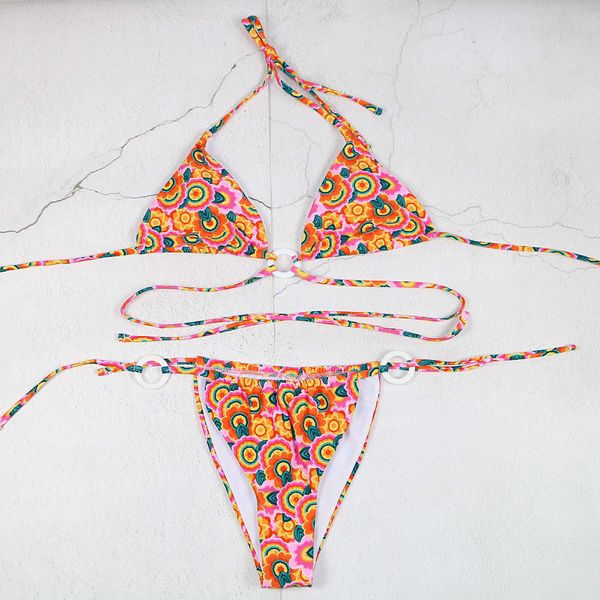 Reggiseni Set costume da bagno bikini stampa set bikini nuotare nuovi costumi da bagno filo libero nuoto donne costumi da bagno bikini a vita bassa 2022 bianco verde rosa T221206