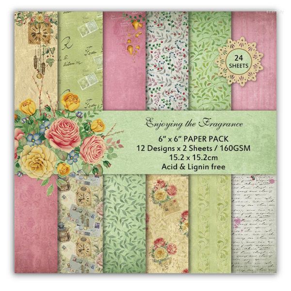 PRINCIPAL DIY DIY Scrapbooking Kit de 6 polegadas Rosas de primavera Documentos Padrão Padrão Decorative Scrapbook 24 Sheets Conjunto de papel impresso Artesanato de fundo