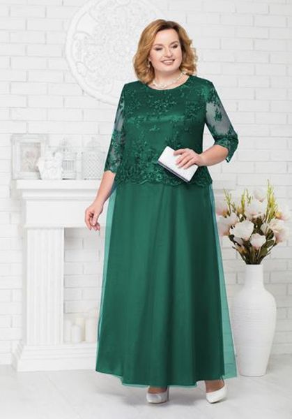 Elegante A-Linie, knöchellange Mutterkleider, halbe Ärmel, smaragdgrüne Spitze, Satin, Übergröße, Hochzeits-Party-Kleider, Braut, Bräutigam, Mutter, Abschlussball, Abendgarderobe 2023