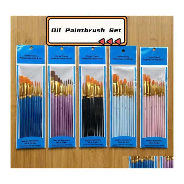 Malerbedarf, Malerbedarf, Öl-Pinsel-Set, rund, flach, spitze Spitze, Nylonhaar, Künstler-Acrylfarben, Pinsel für Öle, Wate Dh9Cf