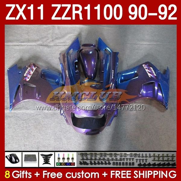 Полная обтекала для Kawasaki Ninja ZX 11 R 11R Purple Blue ZX11 R ZZR1100 ZX11R 90 91 92 BODY 164NO.104 ZZR 1100 CC ZX-11R ZZR-1100 1990 1991 1992 ZX-11 R 90-92