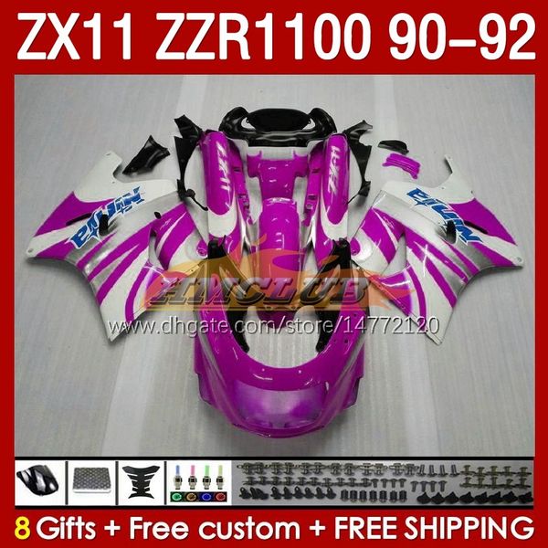 OEM-обтекатели для Kawasaki Ninja ZZR1100 ZX 11 R 11R 1990-1992 Body 164NO.68 ZX-11 R ZZR 1100 CC ZX-11R ZZR-1100 ZX11R 90 91 92 ZX11 R 1990 1991 1992 Обтекающий комплект Pink Rose Blk Blk Blk