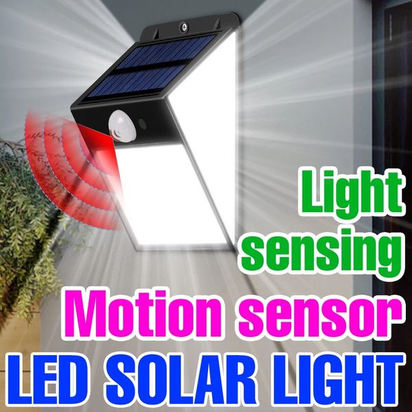 Luzes de parede solar Spotlights Outlows Pir Motion Sensor 158 LEDS Balcony Patio Exterior Garden Decoração Luz da Rua Solar