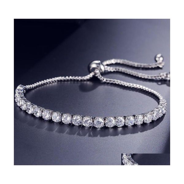 Moda de cadeia redonda de t￪nis de zirc￴nia c￺bica pulseira ajust￡vel pulseira de pulseira para mulheres pulseiras de cristal de cor de ouro branco
