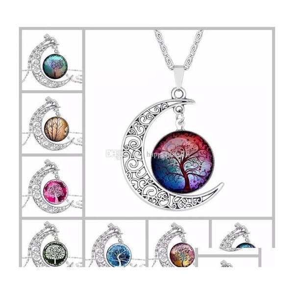 Collane con ciondolo Collana con albero della vita Gemstone Moon Glass Cabochon Ciondolo Sier Chain Fashion Time Maglione 30 pezzi Drop Delivery Je Dhytr