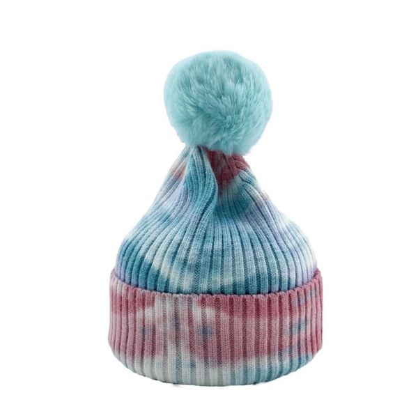 Beanie/Kafatası Kapakları 6 Renk Kravat Boya Beanie Unisex Kış Şapkası Örgü Sonbahar Kürk Top Sklies Bayanlar Sıcak Bonnet Kapağı Kore Siyah Tiedy Dhkz3