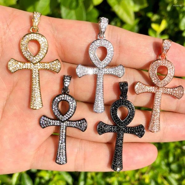 Charms 5 Pz Cubic Zirconia Pavimenta Ankh Egiziano Oro Argento Nero RoseGold Ciondolo in Metallo Per Gioielli Collana Bracciale Artigianale