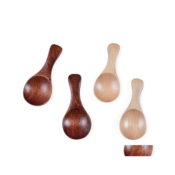 Cucchiai Legno naturale Caffè Tè Zucchero Sale Cucchiaio Utensili da cucina Mini utensili da cucina in legno Cucchiai per bambini Inventario Goccia all'ingrosso Dhwip