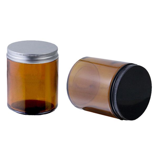 Krem Jar Tasarımı 120ml 250ml Boş Silindir Amber Cam Kavanoz Mum Alüminyum Kapaklı