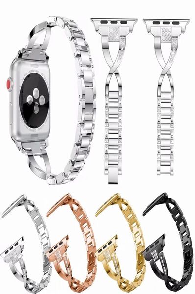 Cinturino in acciaio inossidabile con diamanti di lusso da donna per serie Apple Watch 4321 Bracciale per iwatch 38MM 40MM 42MM 4MM8998081