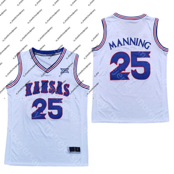 Баскетбольные майки 2020 New Kansas Jayhawks College Basketball Jersey NCAA 25 Дэнни Мэннинг Уайт Все сшитые и вышитые Мужчины Молодежный размер