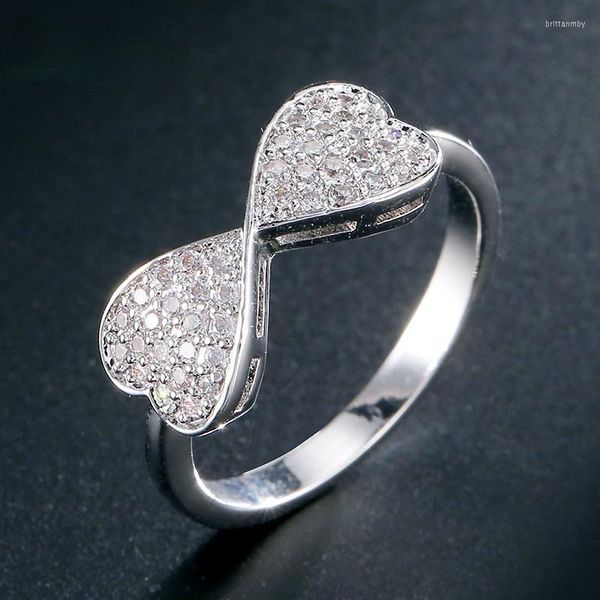 Eheringe Klassisches Design Double Love Bow Ring Einfaches Set Zirkon Damen Versilbert Böhmischer Stil Verlobungsschmuck