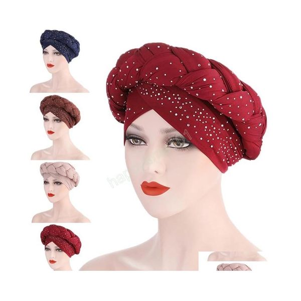 Gorro/cr￢nio tampa f￪mea touca de turbante pronta para usar len￧o de cabe￧a Cabe￧a ￡rabe da cabe￧a ￡rabe envolve mulheres africanas Turbans GELE Cabe￧a Muslim h dhgte