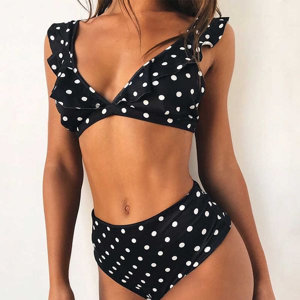 Set di reggiseni Nuovo arrivo Bikini sexy a vita alta Costumi da bagno Donna Push Up Costume da bagno Ruffle Polka Dot Costume da bagno Bikini Summer Beach Wear T221206