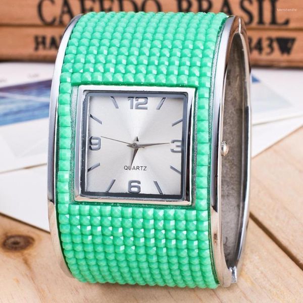 Armbanduhren 2022 Luxus Damen Armband Uhren Damen Kleid Quarz Rhinstone Relogio Feminino Quadratische Uhr Grün Geschenk
