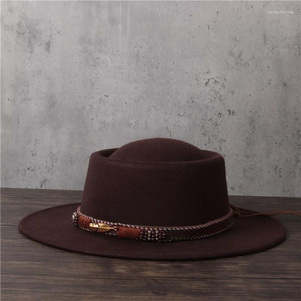 Berretti Donna Uomo Cappello Fedora in lana Lady Flat Pork Pie Gentleman Bowler Porkpie Top Jazz