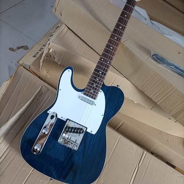 Sol el 6 telli mavi elektrikli gitar, gül ağacı klavyeli beyaz pickguard özelleştirilebilir