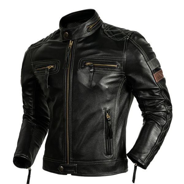 Pelle da uomo Faux Protettiva Rider Abbigliamento Giacca di mucca naturale Uomo Motor Biker Coat Mens Motorcycle Genuine S-XL 221206