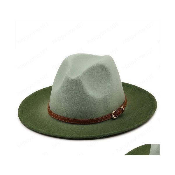 Cappelli a tesa larga Cappelli a secchiello Cappello fedora Colore sfumato Catena d'oro europea e americana Top Lana Uomo Donna Trend Feltro Jazz Drop De Dhxrw