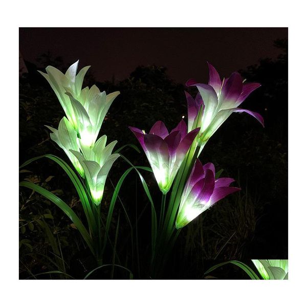 Gartendekorationen 2 Stück LED-Solar-Lilie-Licht, wasserdicht, Farbsimulation, Blume, festliche Rasenlampe, Gartendekoration, Laterne 122 N2 D Dhijf