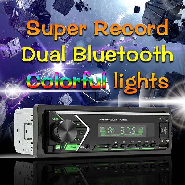 Car Bluetooth Stereo Mp3-плеер Single Din Din Dinsing Calling USB/AUX-In/FM Радиоприемник с красочными огнями 12 В