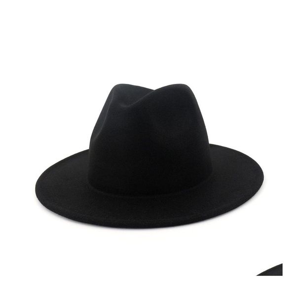 Chap￩us de aba larga Chap￩us de balde outono Winter Wool Jazz Cap gentleman Hat Wide Men Mulheres Trilby Panam￡ Fedora Fascinator Hats Soli Dhlhy