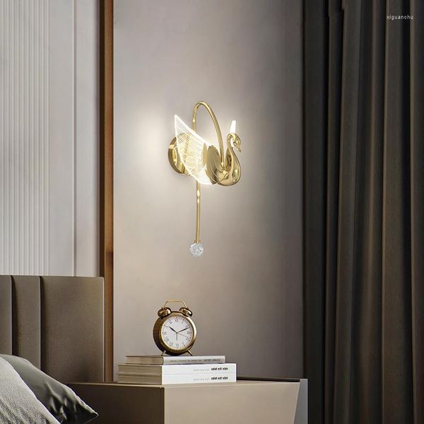 Duvar lambası İskandinav tasarımcısı Swan Led yatak odası başucu el çalışması alüminyum akrilik benzersiz sanat moda ev aydınlatma fikstürü