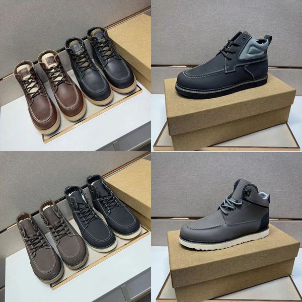 Nachrichten Designer klassischer luxuriöser hoher oberer Schneestiefel u Familien Männer 100% Leder Kaltschutz Wolle Spleiß Schuhe Winter Herren wasserdicht