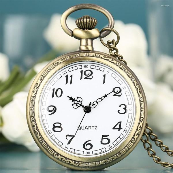 Cep saatleri klasik Arap rakamları beyaz kadran kuvars izle bronz kolye hediyeleri erkekler kadın açık yüz kolye saati