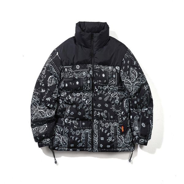 Masculino Down Parkas Winter Bandana quente algodão acolchoado espesso Térmico sobretudo floral Paisley Flower Postned Puffer Jacket