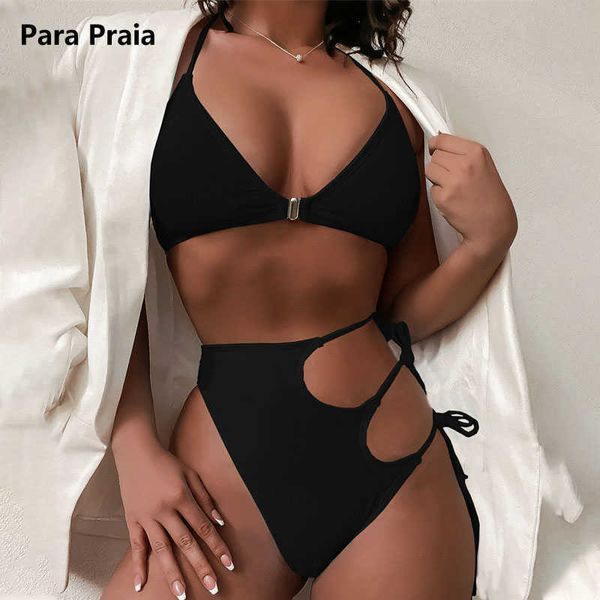 Bras Define Para Praia 2022 Assimétrico Cut Out Strappy Cintura Alta Biquíni Feminino Swimsuit Mulheres Swimwear Duas Peças Terno T221206