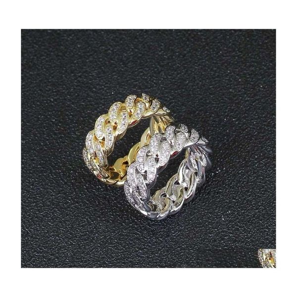 Anelli a fascia Anelli ghiacciati per uomo Hip Hop Luxury Designer Mens 8Mm Anello a maglia cubana Rame Zircone Oro Sier Fidanzamento Matrimonio Diamon Dhax3