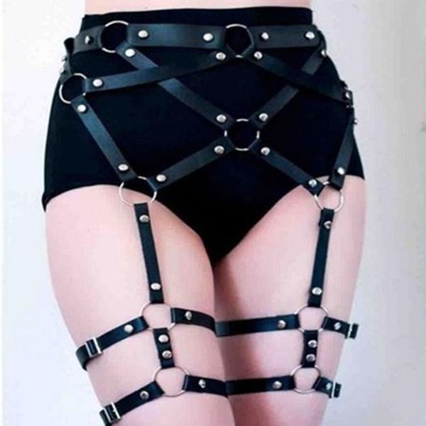 Accessori per costumi Cinture per imbracatura per gambe in pelle Cinture per bretelle Bdsm per le donne Reggicalze Lingerie Cinture Calze Glutei per il corpo Bondage