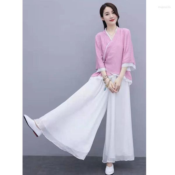 Etnik Giyim Kadınlar İçin Geleneksel Çin Tarzı Gömlekler Bayanlar Hanfu Vintage Cheongsam Belted Tops Qipao Bluz Bilezik Kılıf