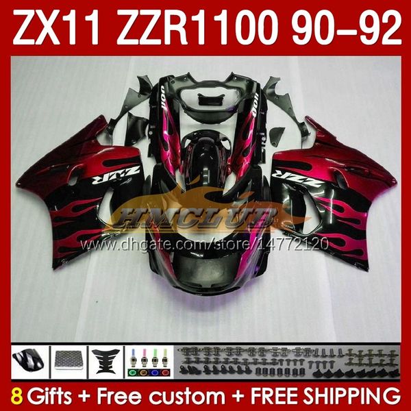 OEM-обтекания для Kawasaki Ninja ZZR1100 ZX 11 R 11R 1990-1992 Красное пламя тело 164NO.84 ZX-11 R ZZR 1100 CC ZX-11R ZZR-11 ZX11R 90 91 92 ZX11 R 1990 1992 Обтекающий комплект