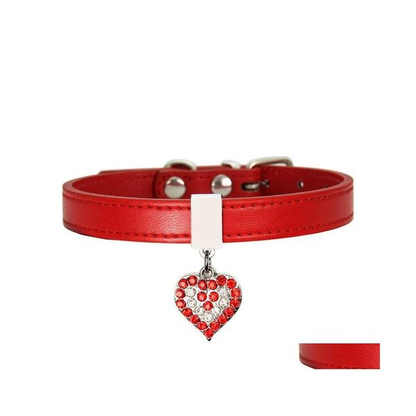 Collari per cani Guinzagli Collare per cani da compagnia con campana a cuore diamantato Collari per gatti in pelle PU moda Collo piccolo Cinturino regolabile 39 P2 Drop D Dhgmx