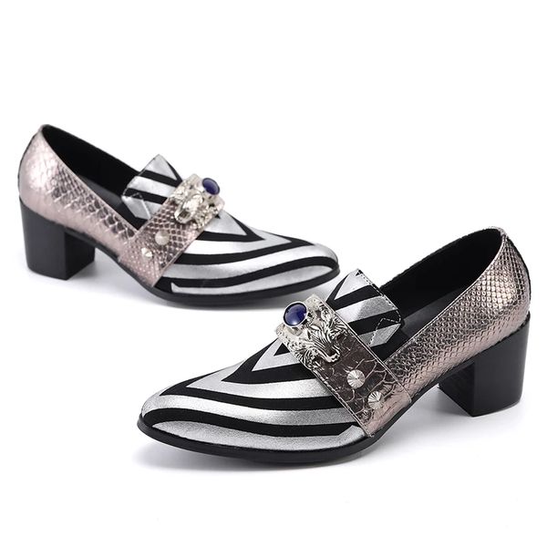 Designer Silver Stripe Man Sapatos de saltos altos Plus Size Size Sapatos de Sapatos de Brague de dança do Apoe de Apora
